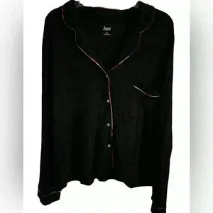 Jenni NWT Women’s Pajama Top Black Hot pink Trim Long Sleeves Size XL